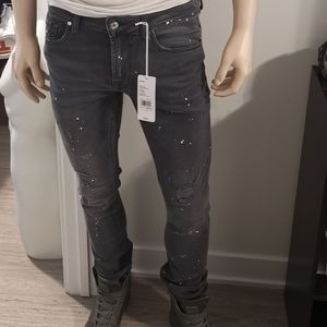 🆕💎 Guess Skinny Fit Paint Splatter Grey Distressed Jeans Size 31